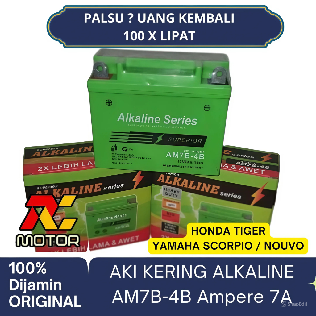 AKI KERING ALKALINE AM7B-4B 12V 7AH / 10 HR UNTUK ACCU MOTOR TIGER SCORPIO NOUVO