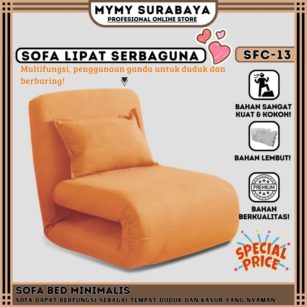 MYMY.SURABAYA  Sofa Bed Lipat Portable + Bantal Kursi Lipat Multifungsi Sofa Berbahan Busa Minimalis