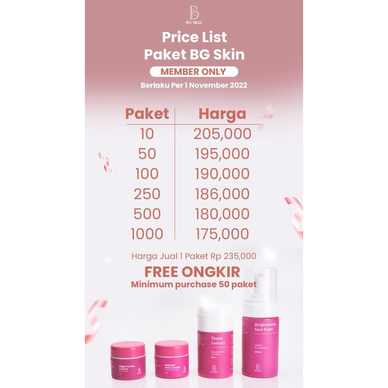 BG SKIN PAKET USAHA 10 PAKET Reseller/member/Agen/Distributor