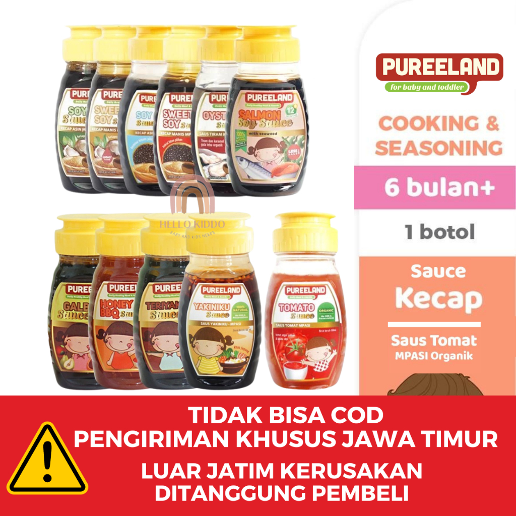 

6+ PUREELAND KECAP SAUS TIRAM SAUS TOMAT/12+ SAUS BBQ TERIYAKI YAKINIKU GALBI BULGOGI 100ML KECAP MPASI ORGANIK