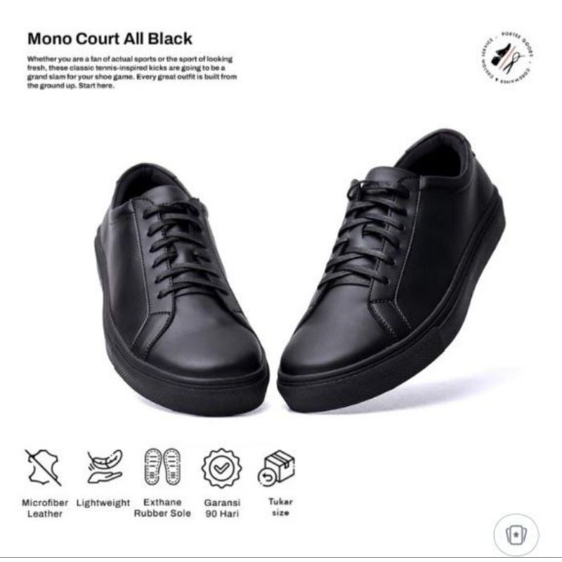 Sepatu Casual Pria Portee Goods Mono Court Classic All Black