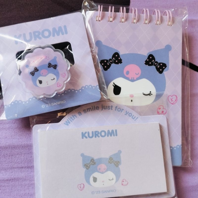 

[ORIGINAL MINISO] SANRIO KUROMI NOTEBOOK, PIN, STICKYNOTES