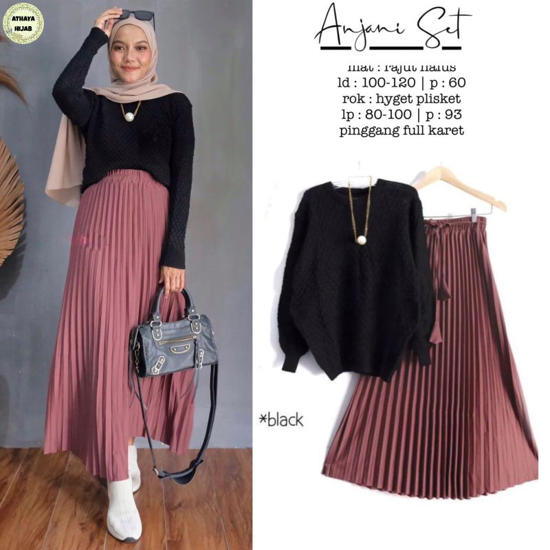 ANJANI SET BY ATHAYA/SET ROK PLISKET DAN ATASAN RAJUT BEST SELLER