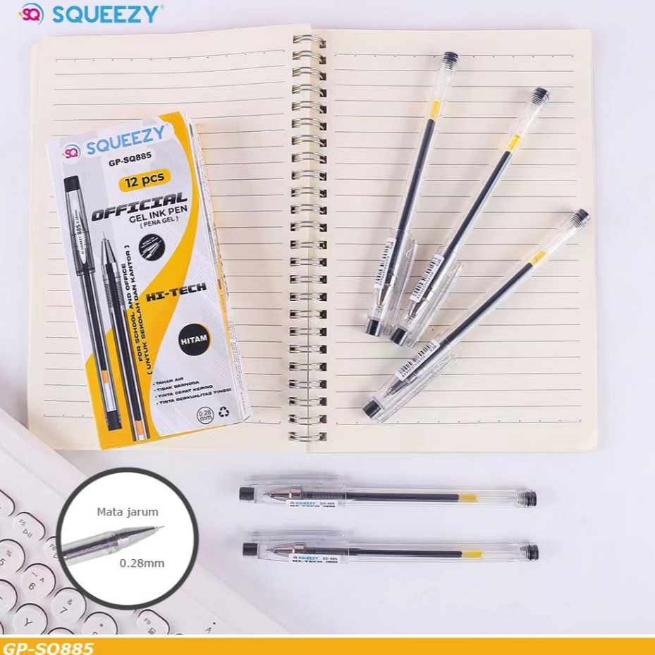 

(1 pak) pulpen hi tech 0.28 Merek Squeezy GP SQ885 Setara Hi tech Kenko dan Pilot Warna Hitam