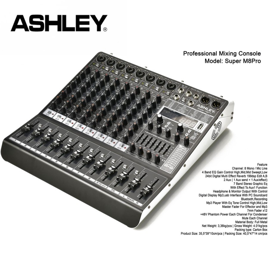 MIXER ASHLEY SUPER M8Pro MODEL BARU ORIGINAL 199DSP EFEK (ALESIS MODE) Mixer ASHLEY SUPER M8Pro orig