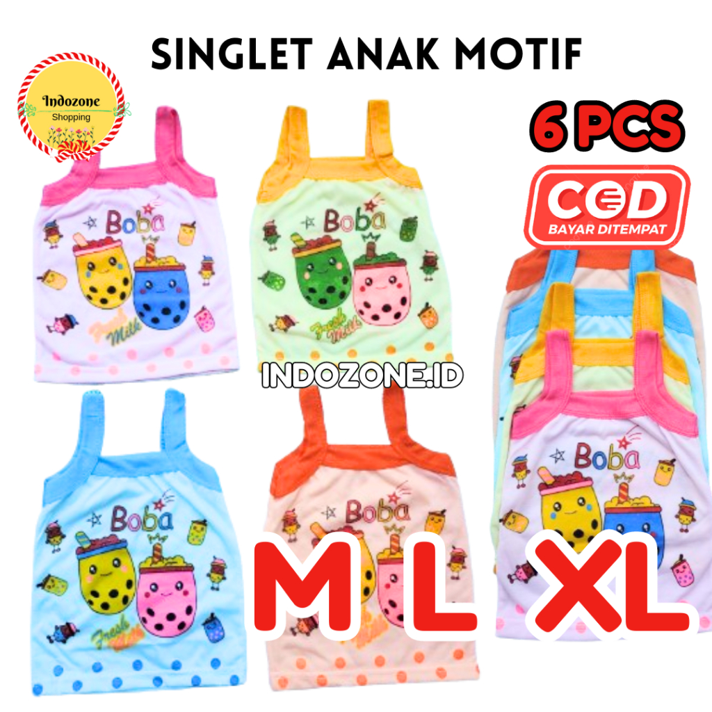 6 Pcs Kaos Dalam Anak Perempuan 1-5 Tahun Motif Boba Warna / Singlet Anak Perempuan Cewek Kaos Dalam