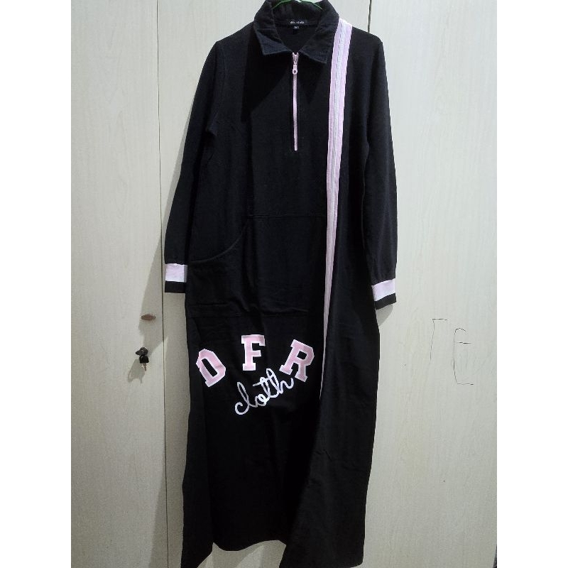 ABAYA BLACK STRIPE PINK DFR CLOTH ORI PRELOVED SIZE M