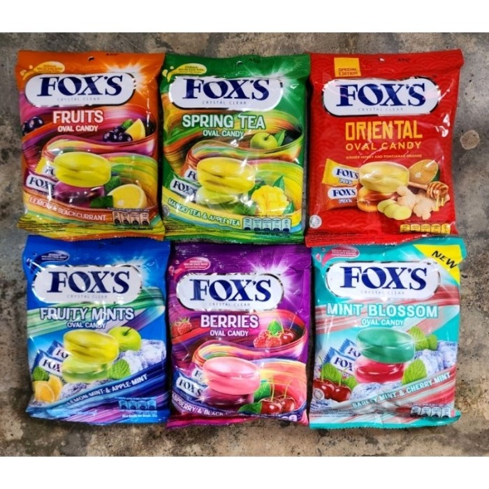 

Permen Keras / Hard Candy Fox's / Fox 90 Gr isi 20 pcs Sparkling Crystal Clear ( Berries , Fruit, Spring Tea, Fruity Mints, Mints ), Oval 120 Gr ( Berries, Fruit, Fruity Mints, Mint Blossom, Spring Tea )