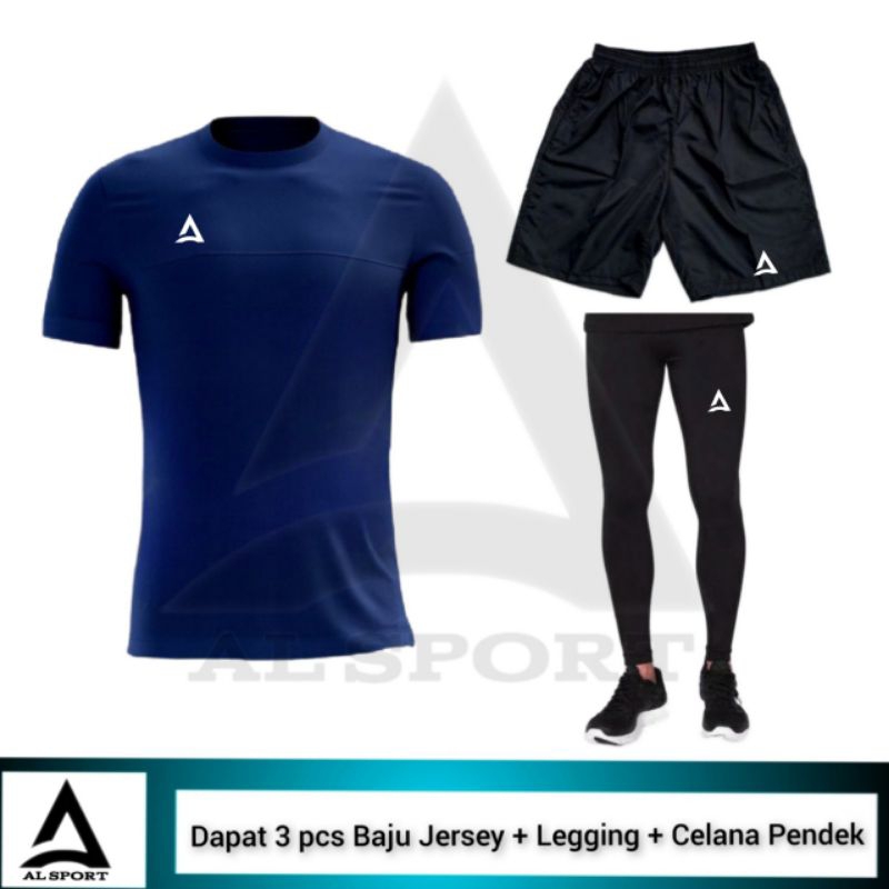 3 IN 1 Stelan Olahraga Baju Jersey Celana Pendek Legging Panjang Sport Futsal Sepak Bola