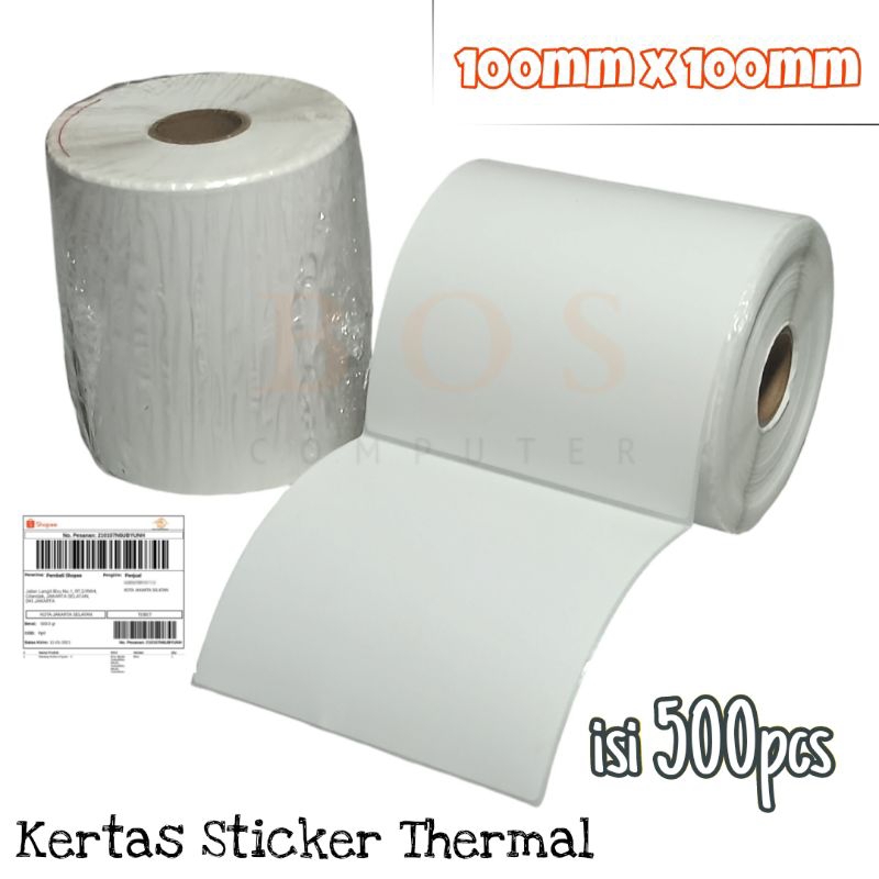 

KERTAS THERMAL 100X100mm STICKER isi 500pcs / KERTAS THERMAL STICKER RESI