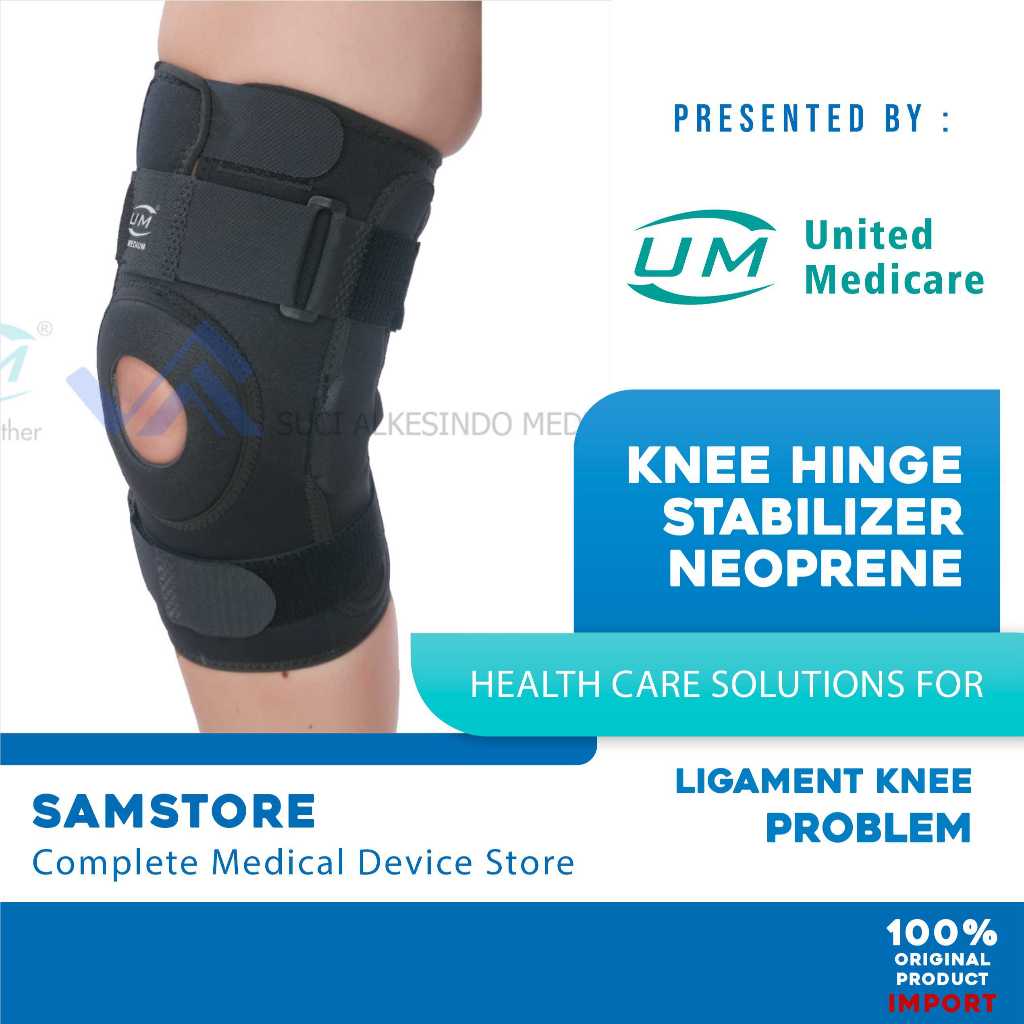 UM Orthotic Knee Hinge Stabilizer - Deker Lutut Engsel Besi Penyangga Lutut Cedera ACL PCL Neoprene
