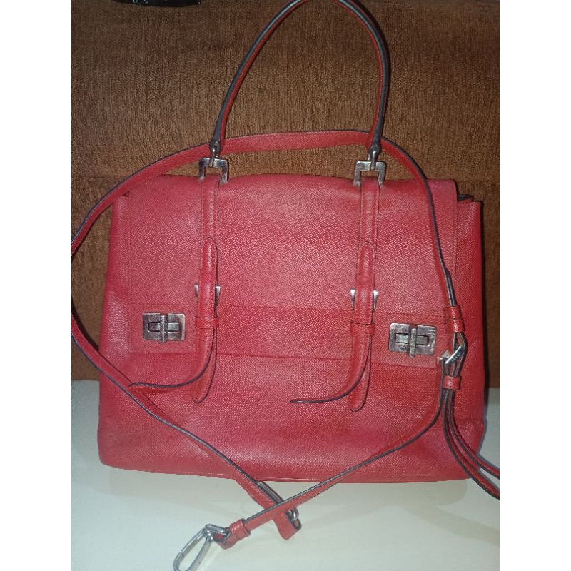 (Preloved Pedas) Prada* Red Tophandle Bag Leather Complete with Given Strap
