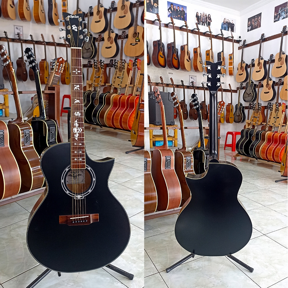 Gitar Akustik Elektrik Schecter Synyster Gates Avenged Sevenfold Black Satin