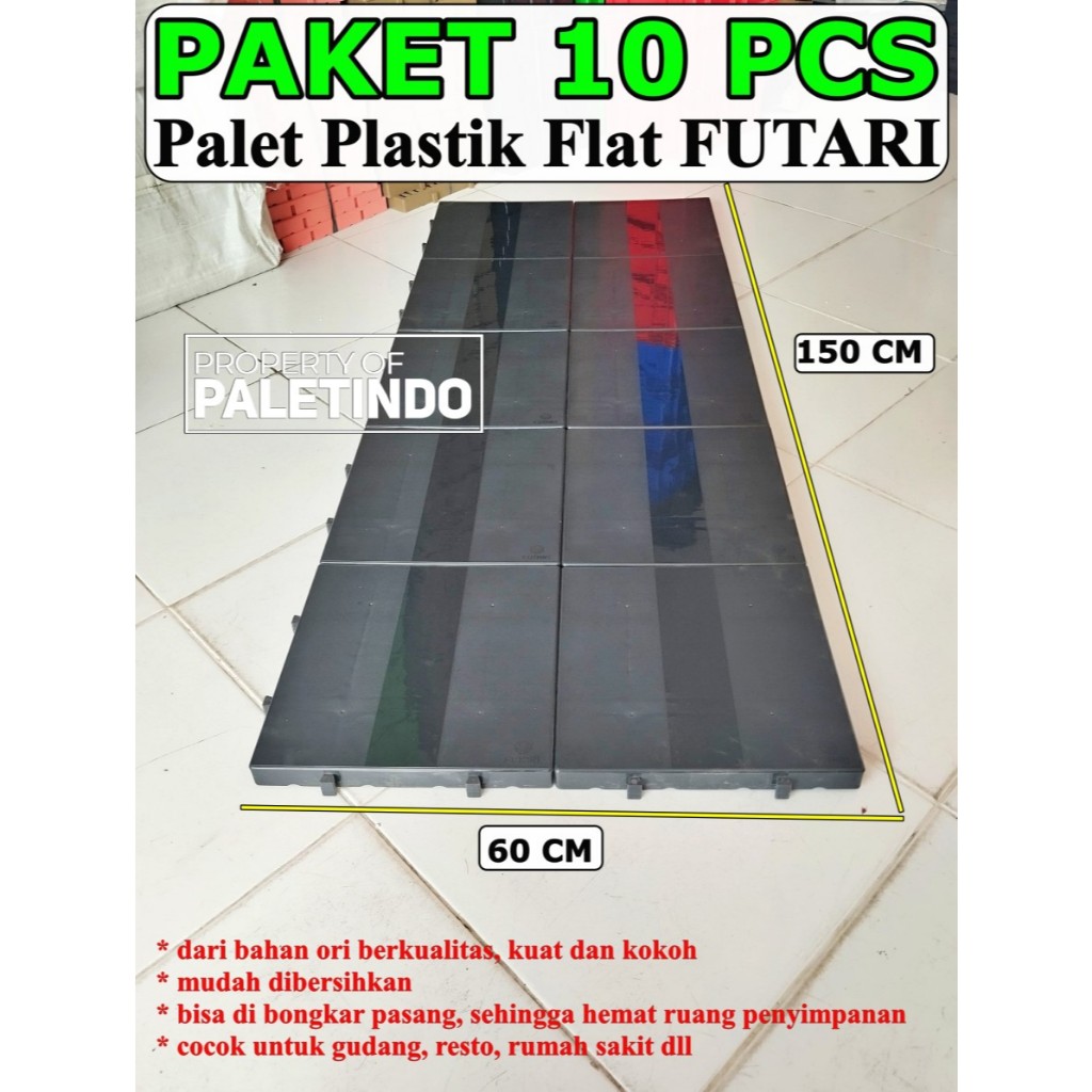 

PAKET 10 PCS Palet Plastik FLAT SURFACE Untuk Gudang, Apotik, Rumah Sakit & Resto FUTARI 30 x 30 x 3 Cm - Biru