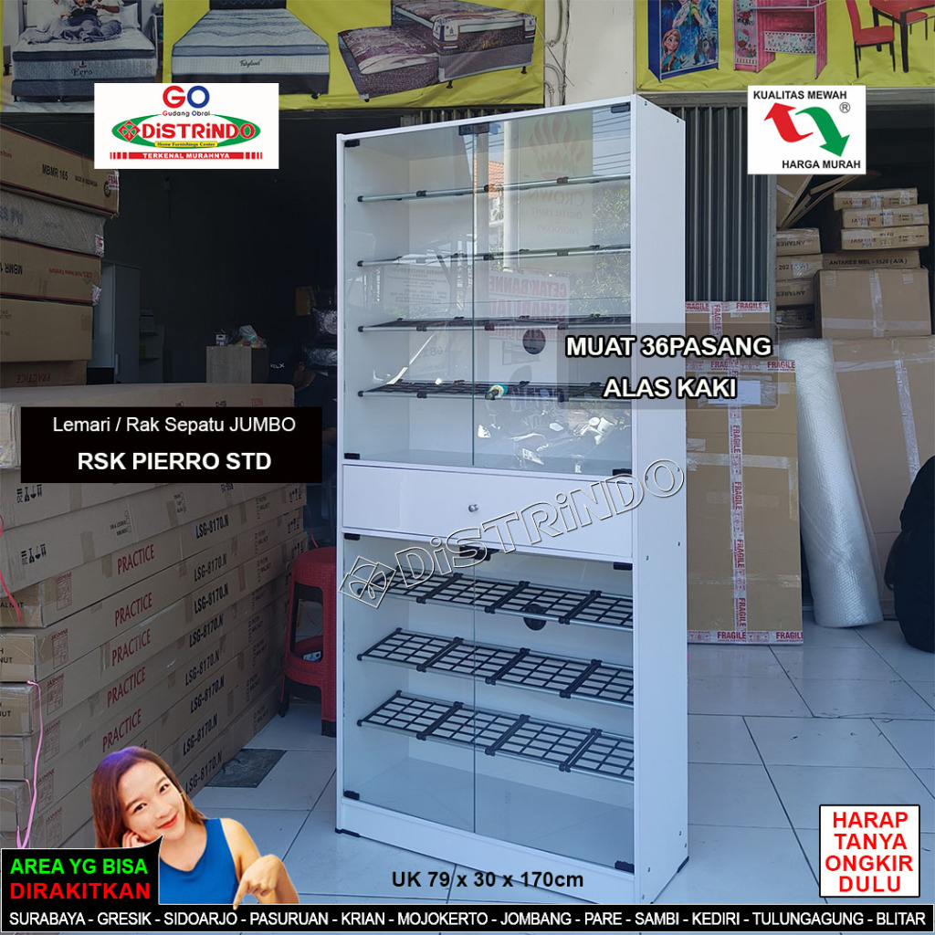 Lemari Sepatu Kaca JUMBO 2Susun Muat 28Pasang Sepatu