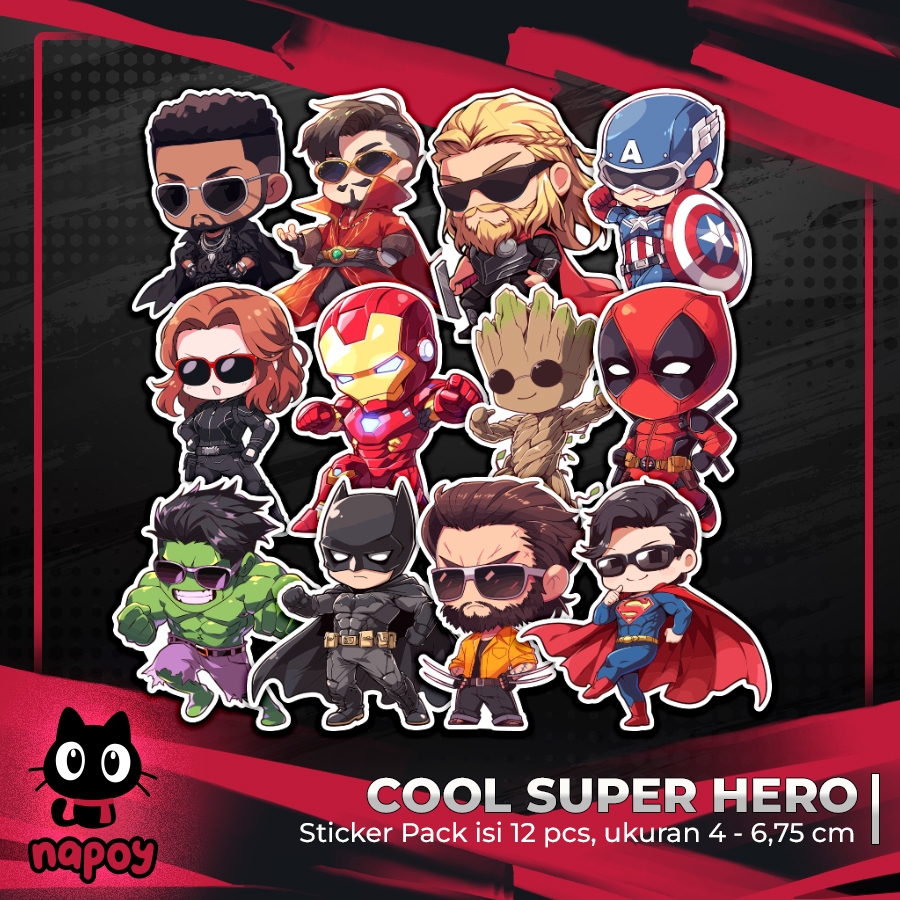 

STIKER PACK BESAR COOL SUPER HERO 12 pcs LAPTOP AKSESORIS HP ANTI AIR