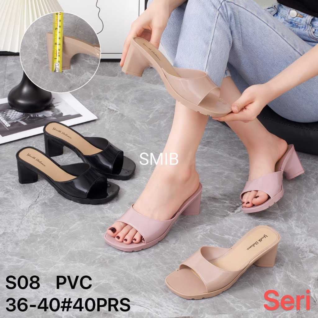 Sandal Selop Wanita Karet Import BALANCE Motif Polos Hak 5 CM / S08