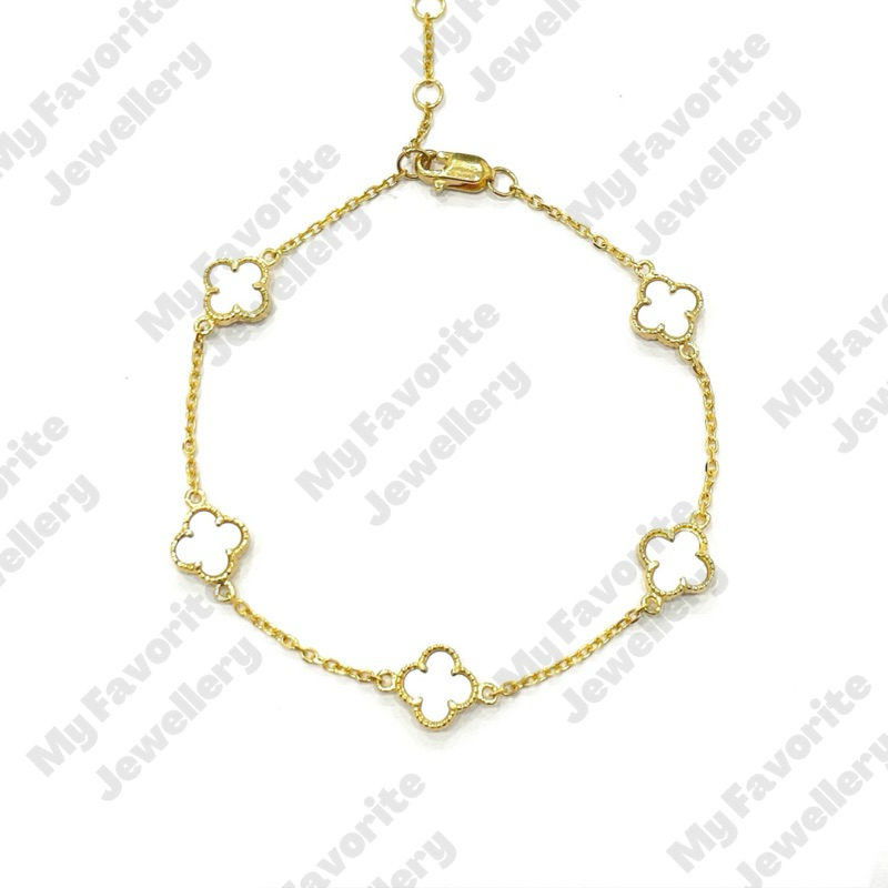 Gelang Clover Putih Elegan EMAS ASLI Kadar 875