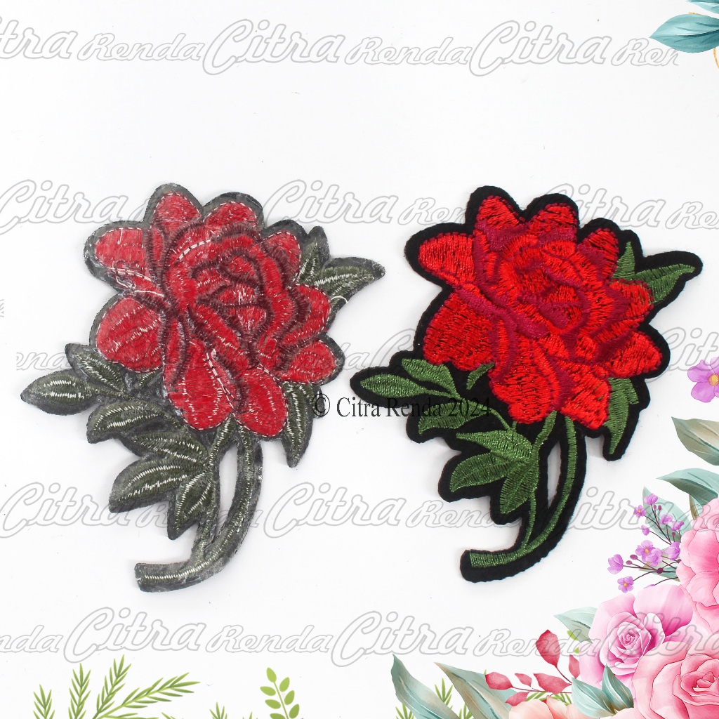 (Per Pcs) AP721 Iron Patch Bunga Mawar Cantik / Patch Bordir Setrika Bunga Mawar / Bordir Tempel Bun