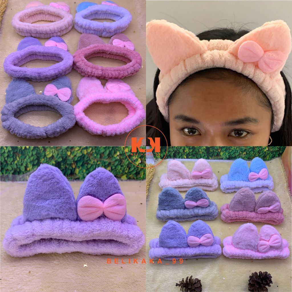 BANDANA MANDI KUPING KUCING VARIASI PITA POLOS / BANDO MASKER KUPING KUCING / BANDANA MASKER