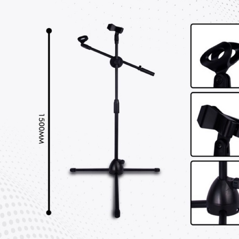 Stand Mic Duduk Lesehan Pengajian Ceramah Sinden 2Klip Tripod Microphone