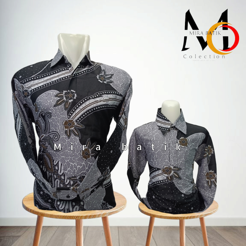 batik moderen couple ayah anak / batik couple ayah anak hitam batu rambat mirAa batik cod