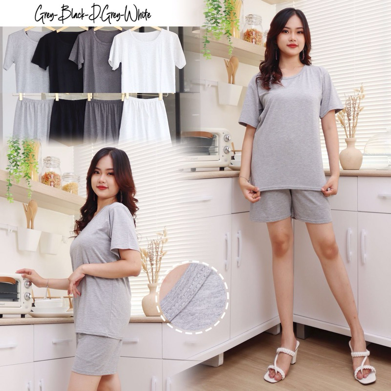 Kaos Stelan/Set Baju dan celana Tidur Pendek Wanita All size - bahan Spandex Rayon
