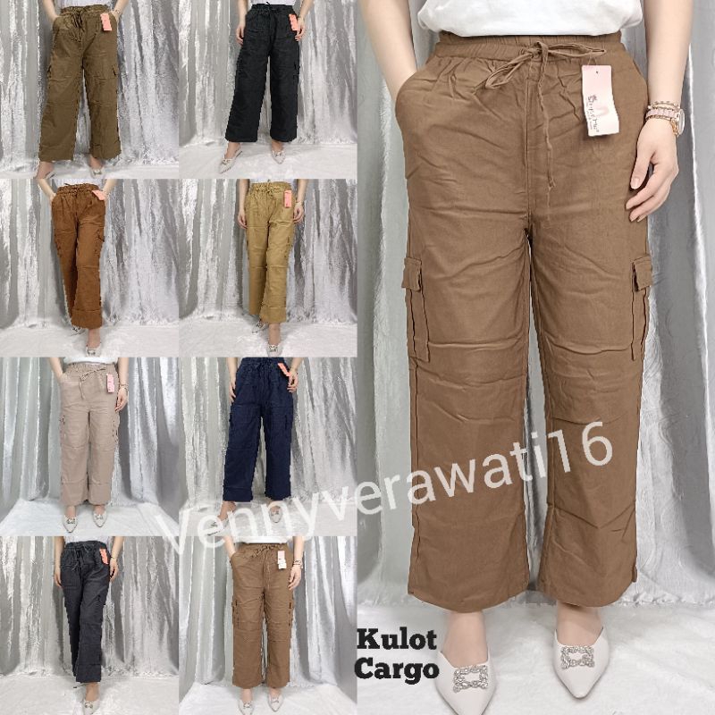 Celana Kulot Cargo Panjang Wanita Tebal Simple Me/Celana Panjang Kulot Tebal Super Melar Import Simp