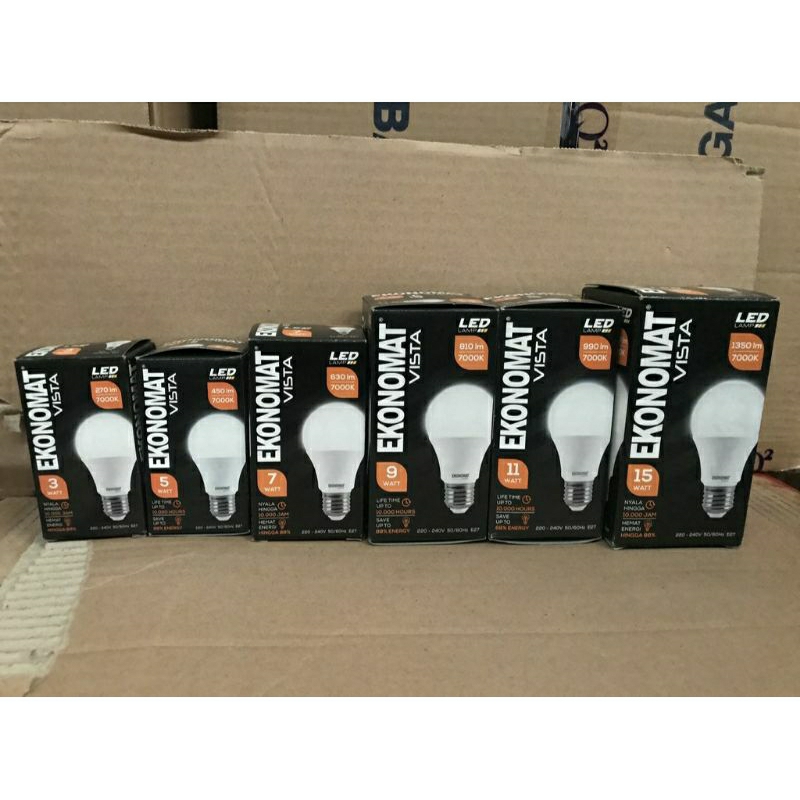 #MAU# Lampu LED Ekonomat Vista 3w 5w 7w 9w 11w 15w 19w 23w 25w 33w 40w 50w Bohlam Dop 7000k Putih Bu