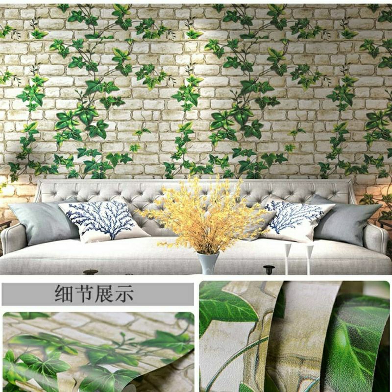 wallpaper dinding termurah motif bata daun