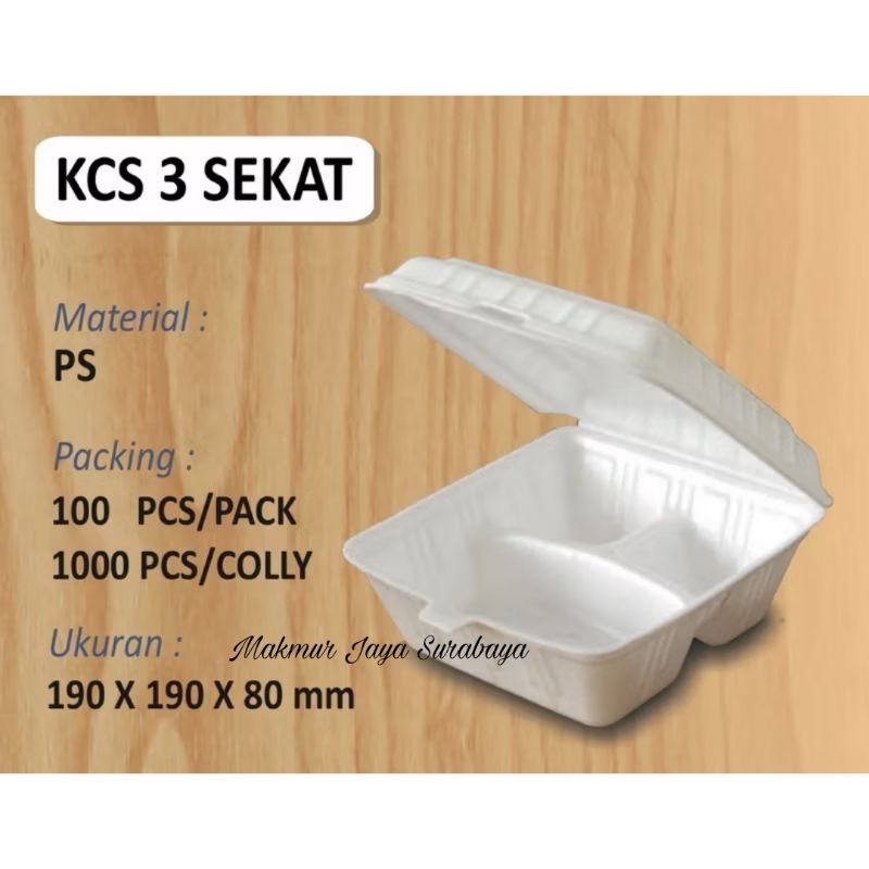 (100 pcs) Foam 3 Sekat KCS/Foam Nasi Pakai Sekat/Foam Makanan/Sterofoam Sekat 3