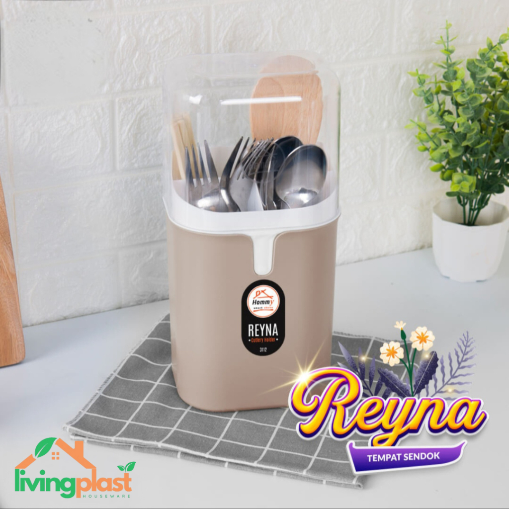 Tempat Sendok Reyna / Tempat Sendok Besar / Tempat Sendok Sekat 4 Tutup Transparan / Tempat Sendok W