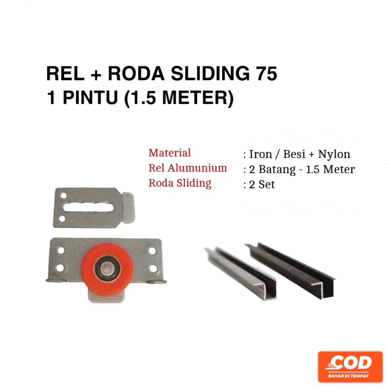 Paket (1 Pintu) 2 Batang Rel Tempel 1.5 Meter 753 + 2 Set Roda | Rel Pintu Lemari Sliding / Pintu Le