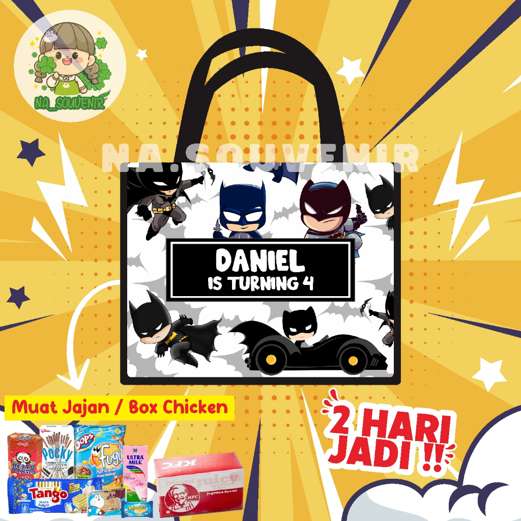 

Tas Ultah Terlaris/Goodie bag ultah/Tas ulang tahun/Tas Ultah tema BATMAN