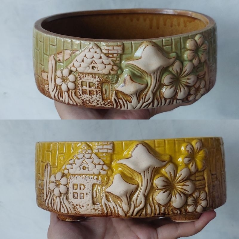 pot keramik ceper mushroom glazing jumbo besar vintage bonsai sukulen kaktus lithop