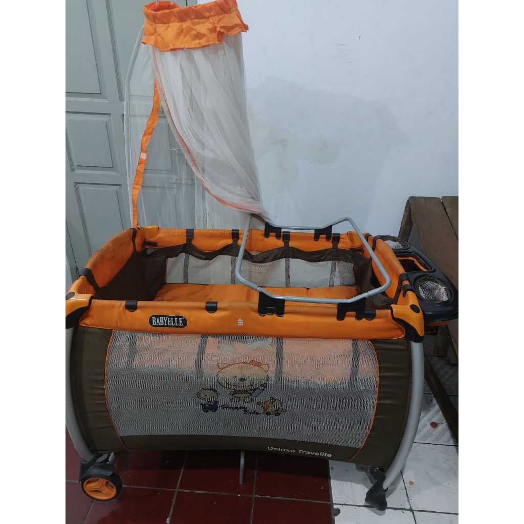 PRELOVED BABYELLE DELUXE TRAVELITE BABY ELLE BABY BOX BOKS BAYI ORANGE COKLAT