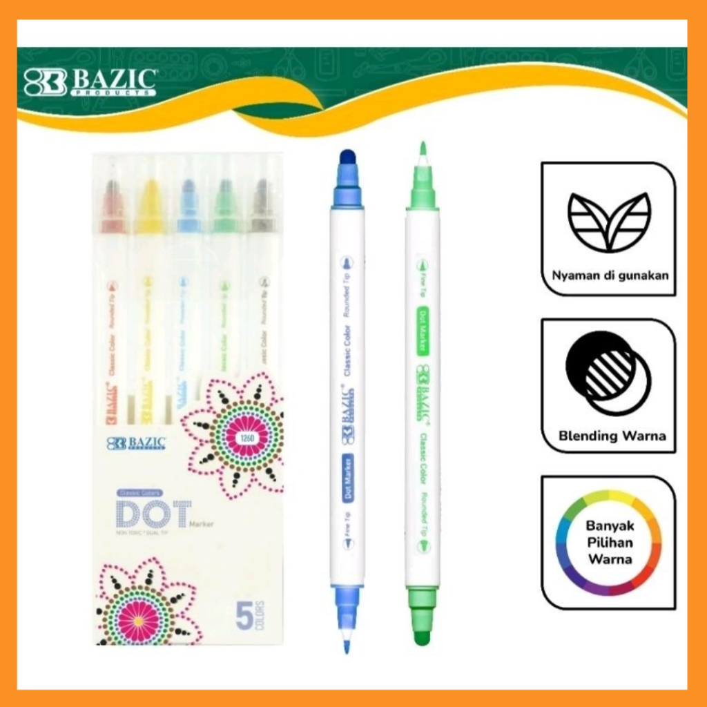 

BAZIC Spidol marker dual tip 5 warna