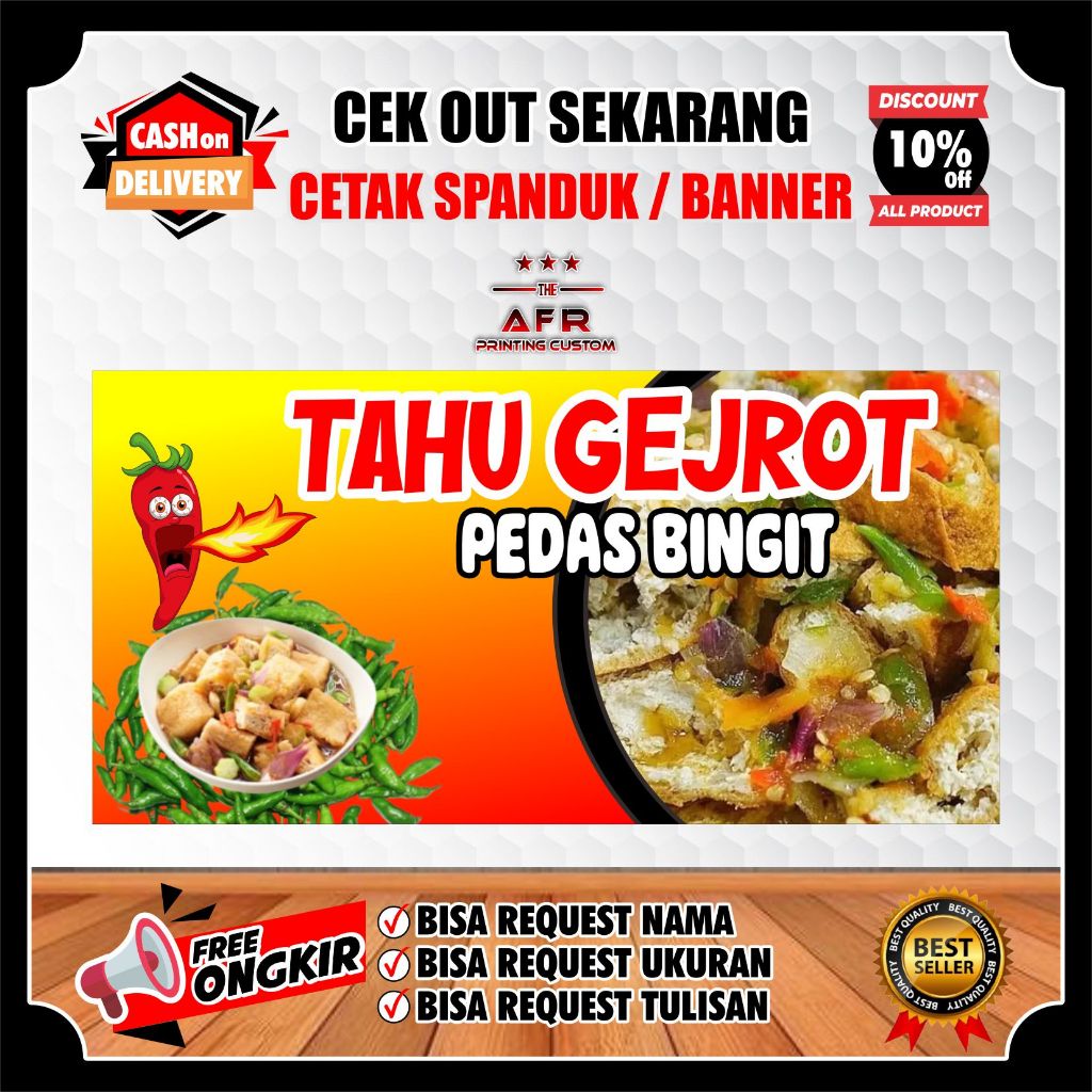 Bisa COD Spanduk Tahu Gejrot, Banner Benner Tahu Gejrot Ukuran 150x60cm