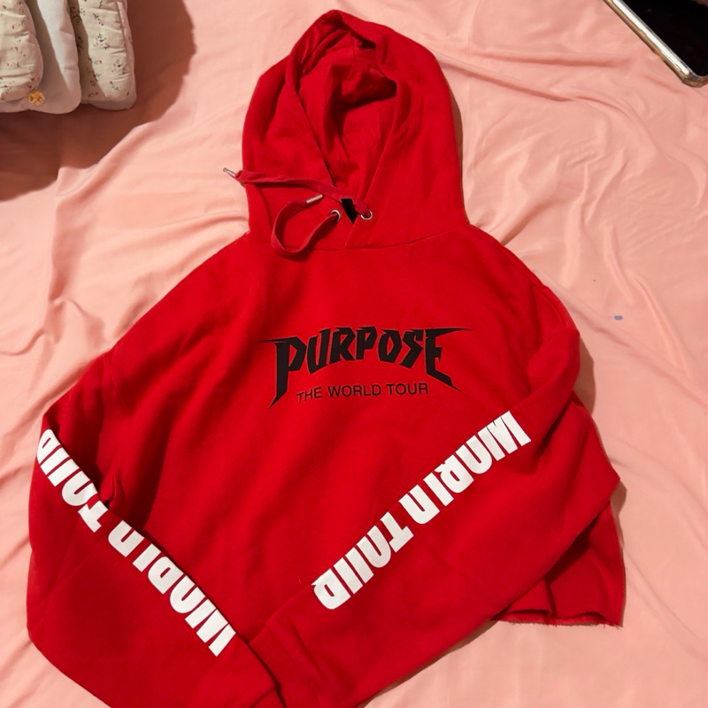PRELOVED H&M PURPOSE TOUR ORIGINAL SALE JUSTIN BIEBER WORLD TOU R RED HOODIE SWEATER JACKET MERCHAND