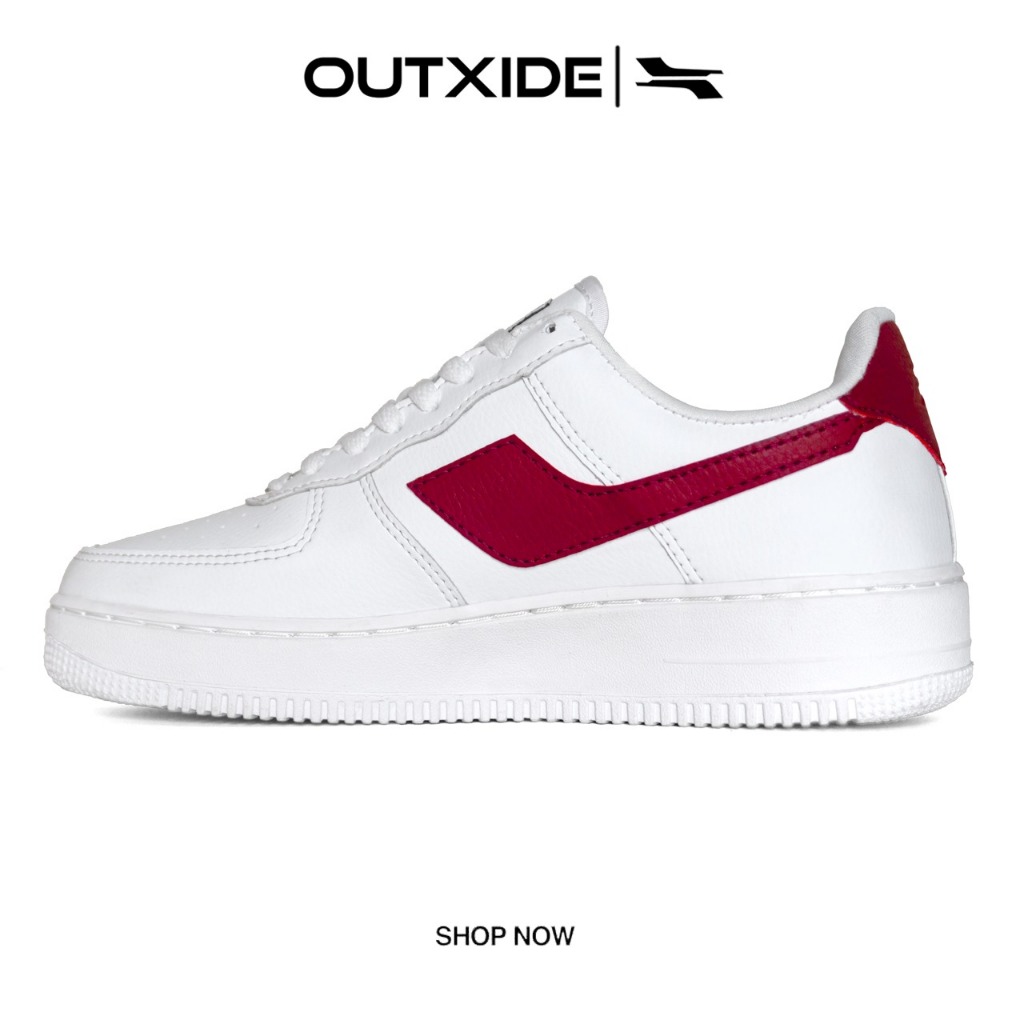 SEPATU OUTXIDE - Sepatu Sneakers Kasual Pria Wanita Putih List Merah Maroon