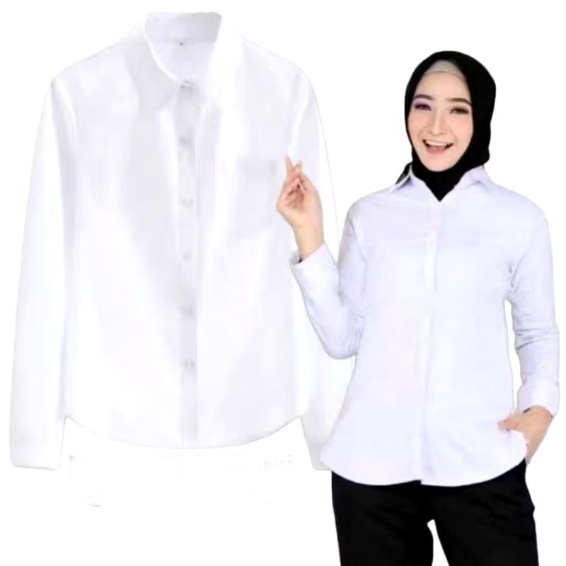 Kemeja Putih Wanita - Kemeja Kerja Wanita  - Hem Polos Panjang Wanita - Hem Putih Wanita