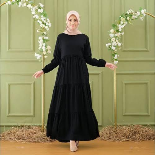 DISKON Gamis Polos Warna Hitam Super Pemium / Gamis Wanita Canda Susun Rempel 3 Premium / Gamis