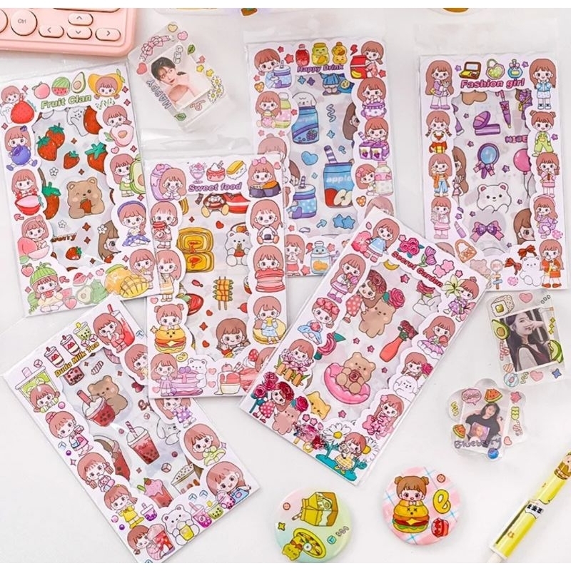 

HI533 Stiker Sheet 6 Lembar Gambat Anak Perempuan Lucu DIY Buku Catatan