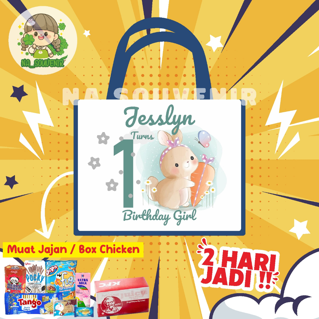 

Tas Ultah Terlaris/Goodie bag ultah/Tas ulang tahun/Tas Ultah tema Bunny/Kelinci