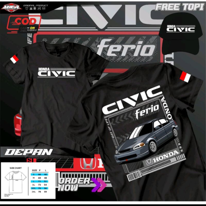 KAOS MOBIL CIVIC FERIO FREE TOPI || KAOS CIVIC FERIO || KAOS || KUALITAS PREMIUM