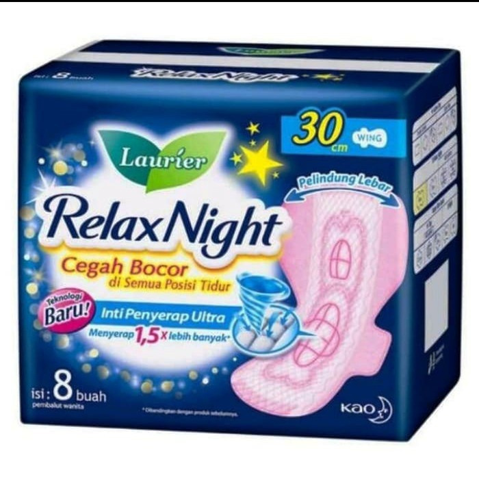 LAURIER RELAX NIGHT WING 30 CM 8S / PEMBALUT WANITA / KEBUTUHAN WANITA / SOFTEX SEKALI PAKAI