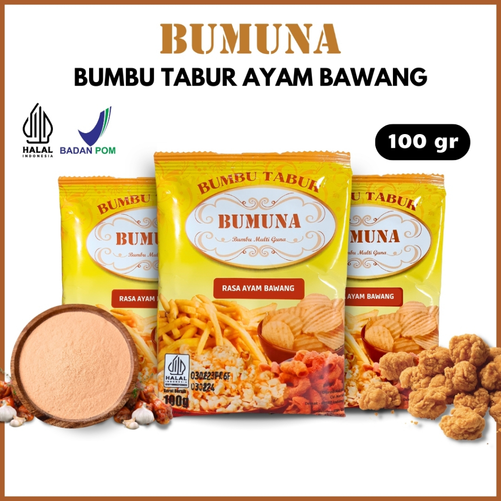 

Bumbu Tabur Rasa Ayam Bawang 100 gr Bumuna / Bumbu Cemilan Keripik