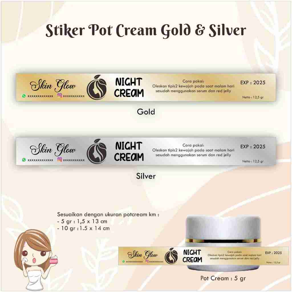 

[28 pcs] Stiker skincare list pot cream GOLD & SILVER / Stiker kemasan / Label