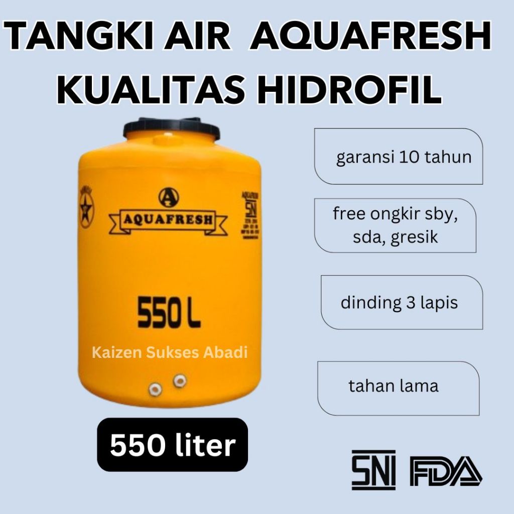 tangki tandon toren air merek aquafresh 550 500 liter plastik terdekat termurah kualitas hidrofil pe