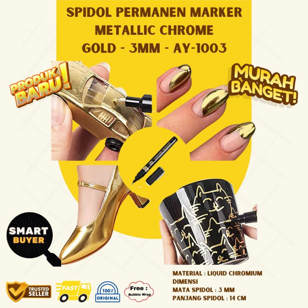 

Spidol Permanen Marker Metallic Chrome 3mm AY1003 Tahan Air Berkualitas